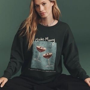 NWT Anthropologie Maeve x Natalia Bagniewska Cocktail Sweatshirt Top *MAKE MERRY